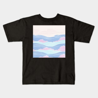 Waved Pattern Blue, Pink, and Beige Pastel Colors Kids T-Shirt